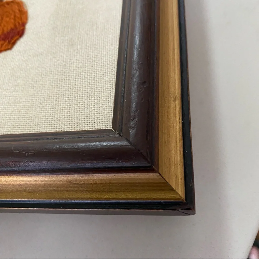 Vintage Crewel Floral Embroidered Art with Wooden Frame - Picture 6 of 7